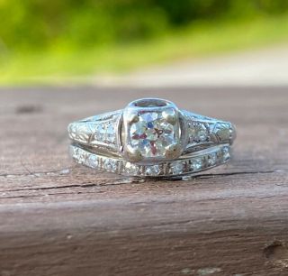 Vintage Retro Antique Bridal Ring Set 14k White Gold Over 1.  70 Ct Round Diamond