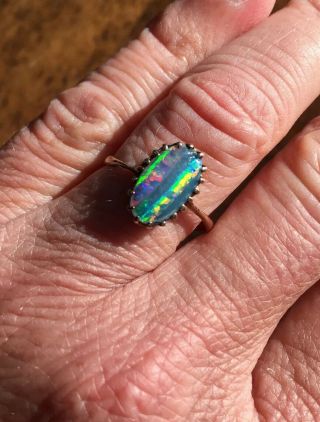 Antique 9ct Rose Gold & Natural Australian Black Opal Ring.  A.  F