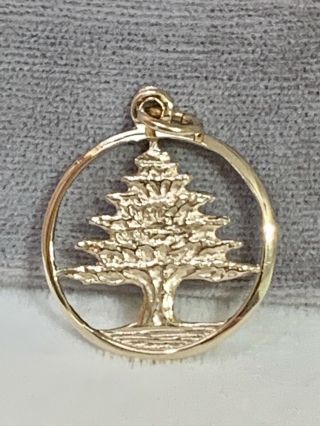 Vintage 750 Stamped 18k Solid Gold Lebanon Cedar Tree Pendant 3.  3 Grams Signed