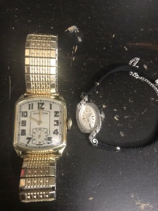 Ladies Bulova 14k White Gold Diamond Watch And Men’s Hamiliton Watch.