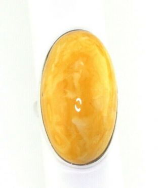 VTG Sterling Silver LARGE Egg Yolk Amber Statement Cocktail Ring Size 7 10.  3grms 3