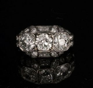 Antique 2.  70 Ct Round Cut 3 Stone Vintage Art Deco Engagement Ring 925 Silver