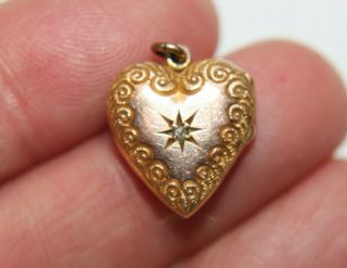 Antique Victorian Solid 14k Rose Gold Diamond Heart Locket Pendant
