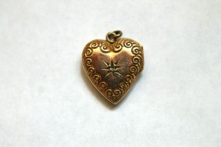 Antique Victorian Solid 14K Rose Gold Diamond Heart Locket Pendant 2