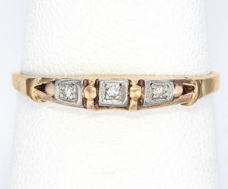 Antique 14k Yellow Gold Diamond Three - Stone Band Ring Size 6