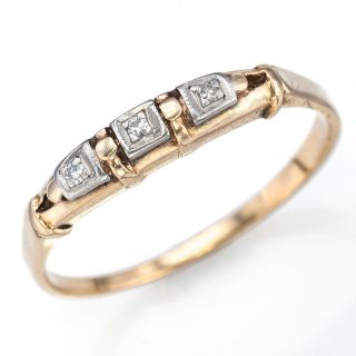 Antique 14K Yellow Gold Diamond Three - Stone Band Ring Size 6 2