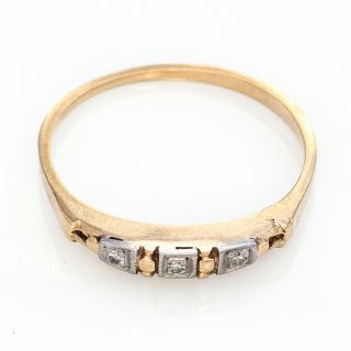 Antique 14K Yellow Gold Diamond Three - Stone Band Ring Size 6 3