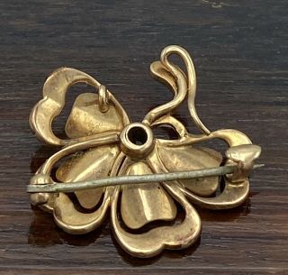 14k Yellow Gold Diamond Antique Enamel Lucky Four Leaf Clover Brooch Pendant 2