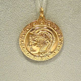 Solid 14k Yellow Gold Ancient Warrior Head Portrait Pendant / Charm