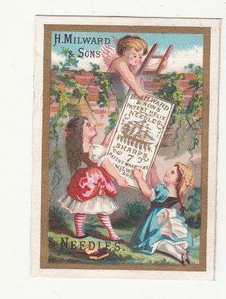 H Milward & Sons Needles Ladder Naked Cupid Half 1881 Calendar Vict Card C1880s
