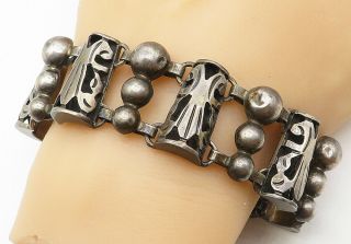 Taxco Mexico 925 Silver - Vintage Ball Bead Cut Out Design Chain Bracelet - B5123