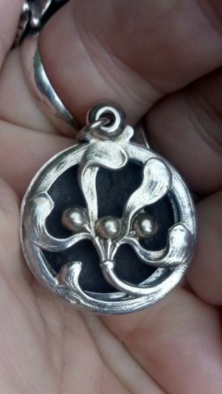 Rare Antique French Silver Plated Chatelaine Mistletoe Locket