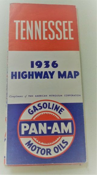 1936 Tennessee Highway Map Pan - Am Gasoline & Motor Oils 18 " X 33 1/2 " Panoco