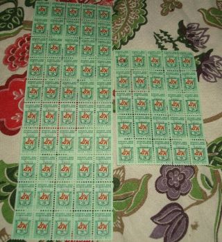 Vintage S&h Sperry And Hutchinson Green Trading Stamps 2 Sheets Of 75