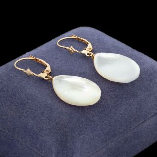 Antique Vintage Art Deco Mid Century 14k Gold Mother Of Pearl Dangle Earrings