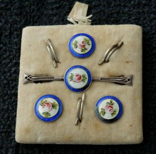 Charles Horner Guilloche Enamel Brooch Button Set H/m Silver 1913 Display Pad 5