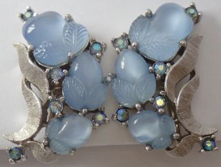 Vintage Trifari Opalescent Blue Fruit Salad Rhinestone Earrings