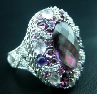 Judith Ripka Rhodolite Gemstones Ring 925 Sterling Diamonique Cz Cocktail Ring