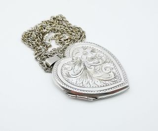 Huge Antique Design Vintage Sterling Silver Heart Locket On Silver Chain.