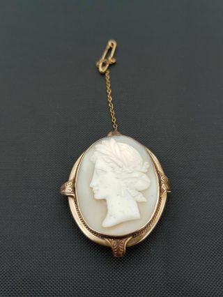 Antique 9ct Gold Cameo Brooch With Carved Shell Of Classical Female In Gift Box