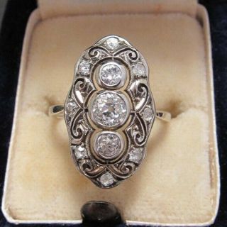 Vintage 1.  20 Ct Round Cut White Diamond Art Deco 3 Stone Ring 14k White Gold Fn