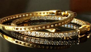 2.  00 Ct.  T.  W.  Diamond Inside - Outside Hoop Earrings In 18kt Gold Over Sterling.