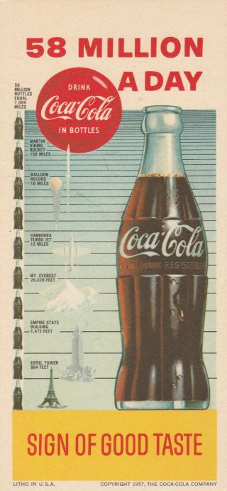 1957 Coca Cola Advertising Ink Blotter Vintage Litho 58 Million A Day