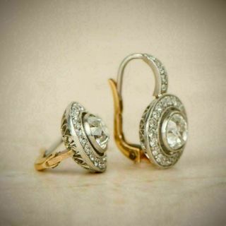 Antique Art Deco Vintage Earring 3 Ct Diamond 14k White Gold Over Halo Earrings