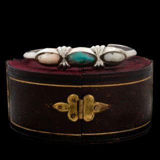 Antique Vintage Native Navajo Sterling Silver Turquoise Mop Cuff Bracelet 23.  6g