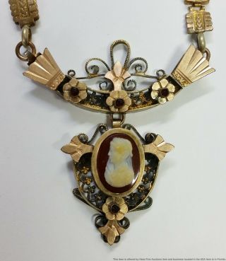 Victorian Heavy Gold Filled Hard Stone Cameo Necklace 2