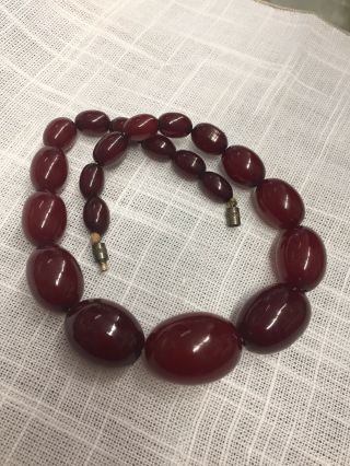 Art Deco 1930s Toffee Dark Cherry Bakelite Amber Barrel Beads Necklace 55 Gmms