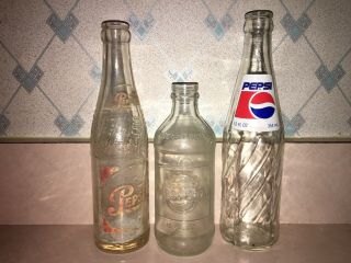 3 Old Pepsi Cola Bottle Red & White Painted Label -