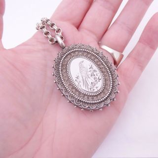 Solid Silver Large Victorian Aesthetic Movement Engraved Locket On Chain,  925