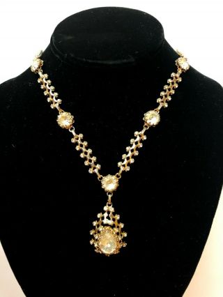 Signed " Christian Dior By Kramer " Rhinestone/gold Necklace