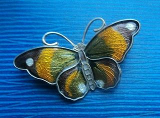 Norwegian Sterling Silver Enamel Butterfly Brooch - David Andersen Norway