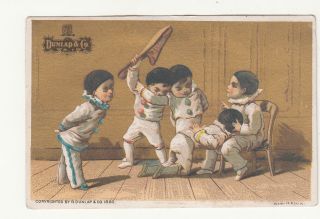 Dunlap & Co Hats Clowns Spanking Elsbree & Valleau Providence Ri Vict Card 1880s