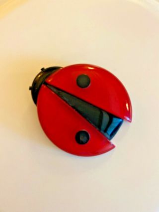 Vintage Lea Stein Paris Signed Lady Bug Brooch Pin Costume Jewelry