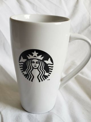 Starbucks Tall 18 Oz Black Mermaid Logo White Coffee Mug Cup