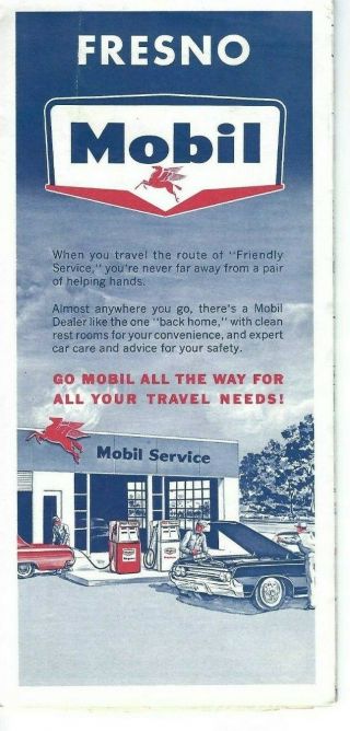 1964 Mobil Gas Station Road Map Of Fresno California Rand Mcnally Exc