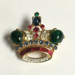 Vintage Crown Trifari Alfred Philippe Green Jelly Belly Crown Brooch Pin