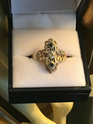 Art Noveau Sapphire Diamond Ring 10k & Platinum Art Deco Edwardian Stamped