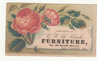 C W S Banks Furniture Chairs Mattresses Baltimore Md Pink Roses Vict Card C1880s