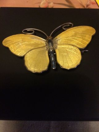 Antique Art Deco Marius Hammer Norway Silver & Yellow Enamel Butterfly Brooch