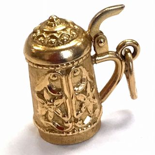Vintage 18k Yellow Gold 3d Beer Stein Charm - Pendant 3.  5g