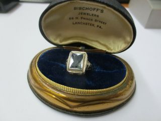 Vintage 14kt White Gold Filigree Baby Blue Gemstone Ring (size 5.  25)