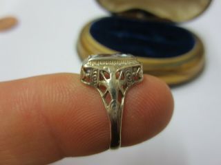 Vintage 14KT White Gold Filigree Baby Blue Gemstone Ring (Size 5.  25) 3