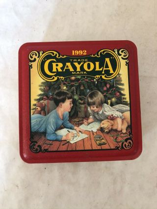 Vintage Crayola Collectors Colors Tin With Crayons 1992 And Ornament