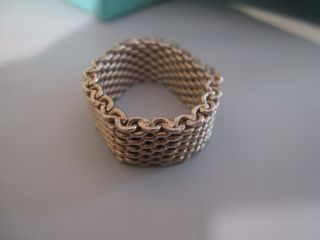 Tiffany & Co.  Authentic Somerset Sterling Silver 10mm Wide Mesh Ring Size 7.  5 2