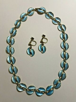 David Andersen Sterling Silver Powder Blue Guilloche Enamel Necklace & Earrings