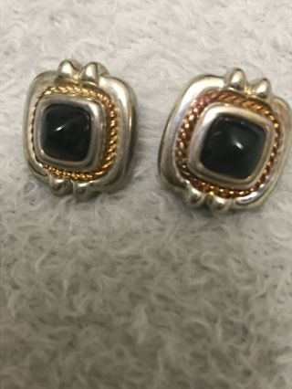 Tiffany & Co Silver 18k Gold Rope Black Onyx Square Clip On Earrings